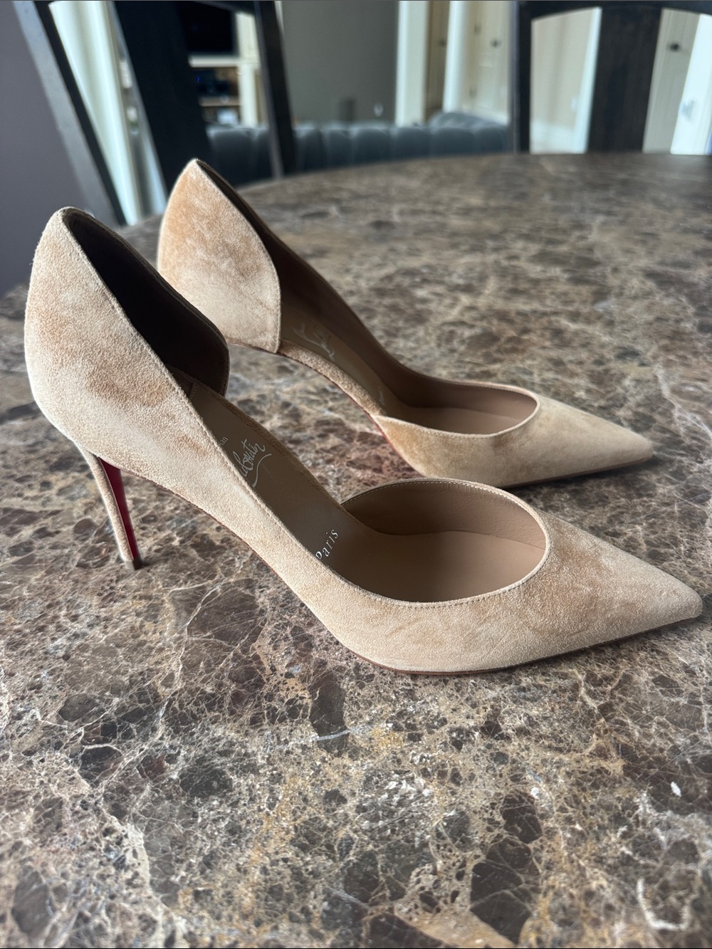 Christian Louboutin iriza 85mm lionne tan camel suede stiletto pump sz 39